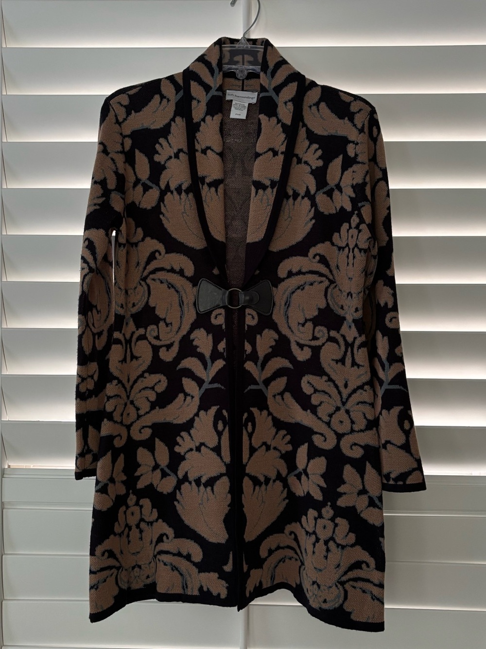 Soft Surroundings Black, Brown and Blue Patterned Shawl Cardigan Jacket